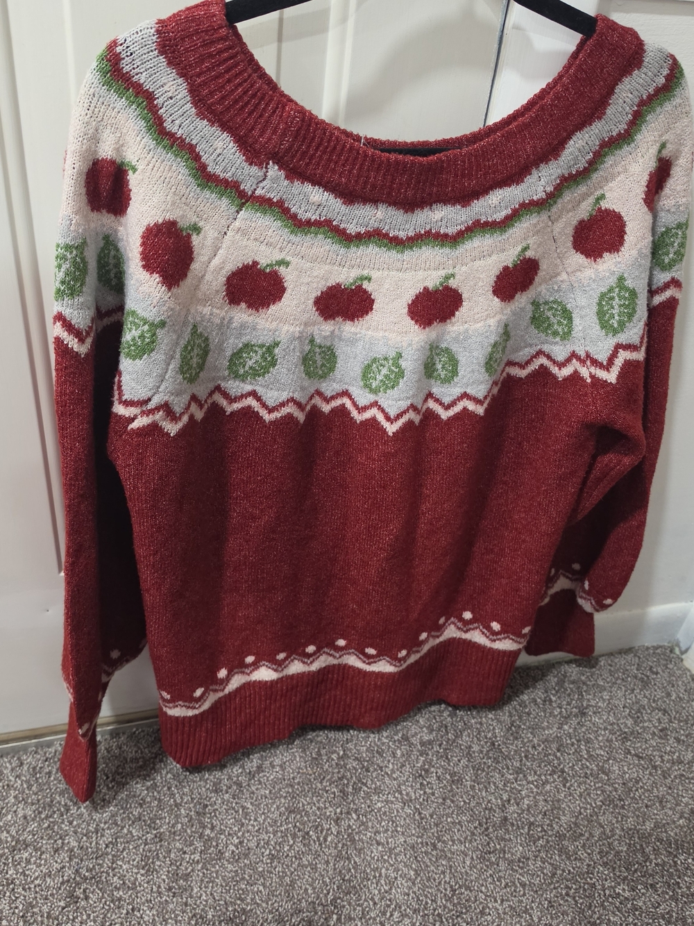 Maurices Red Apple Motif Crewneck Sweater
